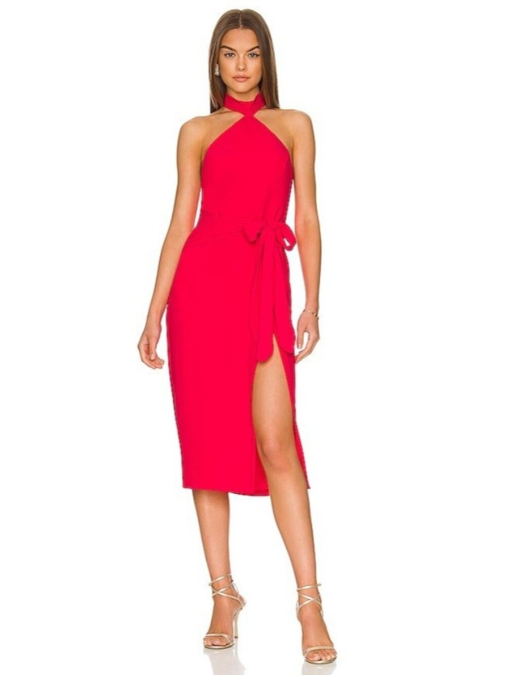 NEW $235 women’s AMANDA UPRICHARD X REVOLVE Emilana Midi halter Dress Fiesta S